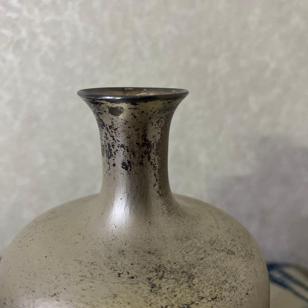 河内光昭作　銀製銅製　花瓶