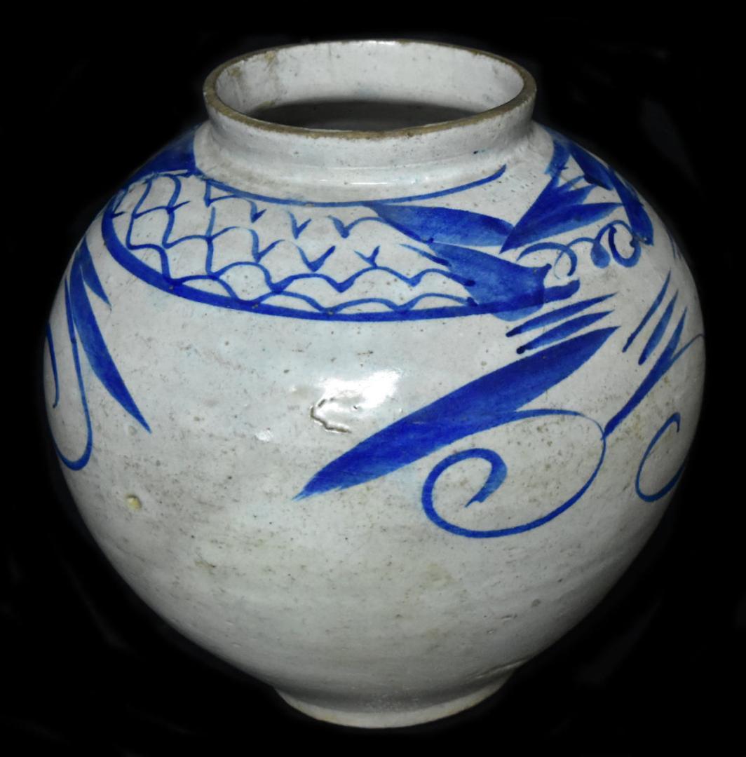 李朝 壺 江戸期 染付 朝鮮 韓国 茶道具 焼物 水指 入手困難WWTT115