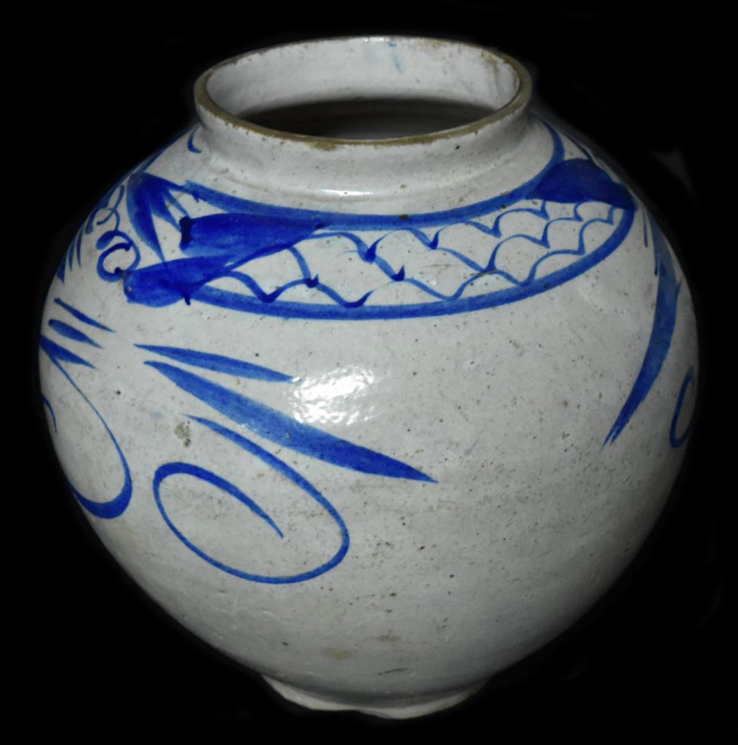 李朝 壺 江戸期 染付 朝鮮 韓国 茶道具 焼物 水指 入手困難WWTT115