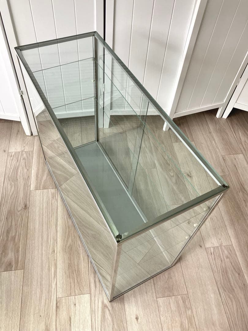 NISSIN アルミ 昭和レトロ ガラスショーケース 2段 ディスプレイ