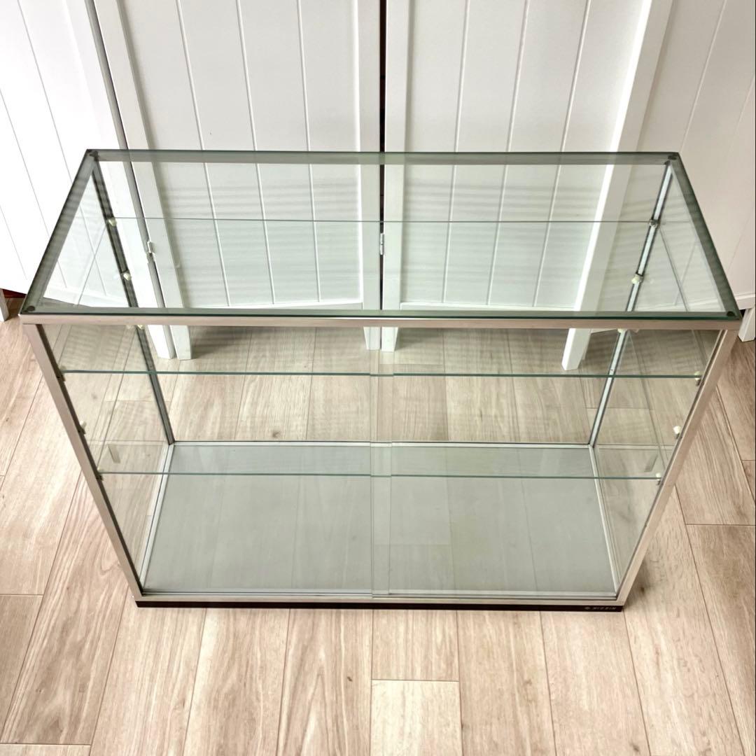 NISSIN アルミ 昭和レトロ ガラスショーケース 2段 ディスプレイ