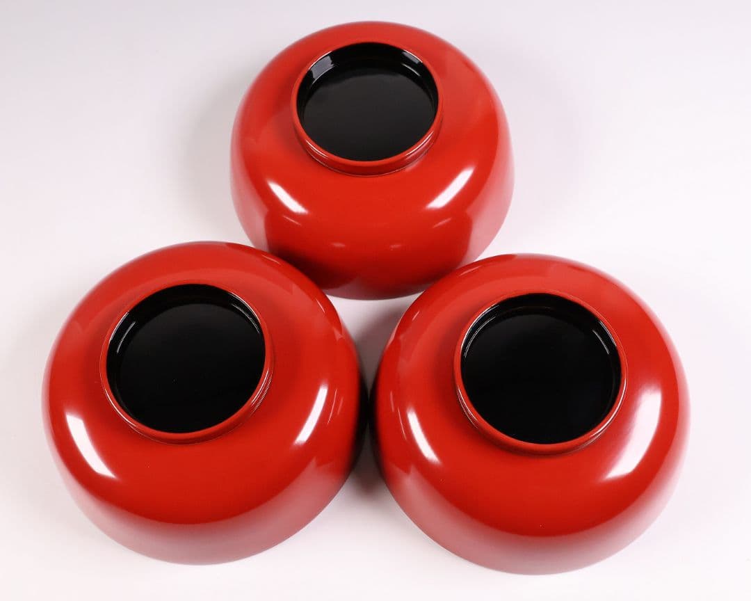 【MB36】輪島塗 宝尽くし金蒔絵 朱塗椀 三客 小槌 軍配 霊芝 木製漆器