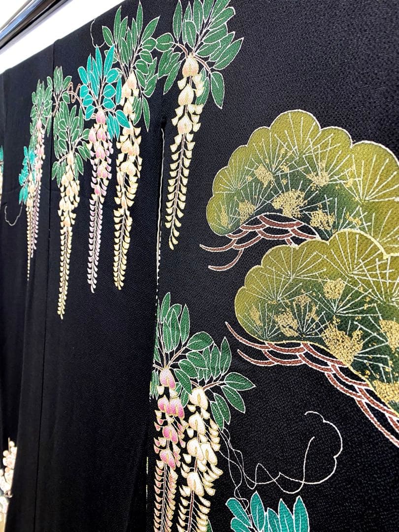 引き振袖 婚礼 花嫁用 鶴 藤 ちりめん比翼付き 正絹 身丈193cm