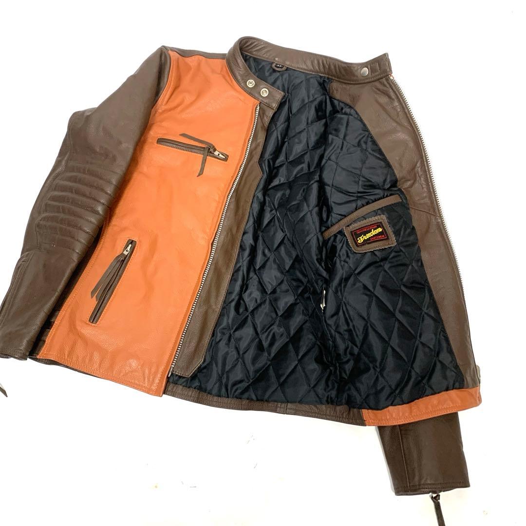 美品！フリーダム革ジャン バッファローレザー シングルライダース ジャケットLL