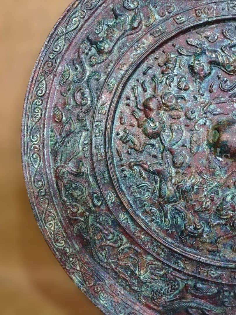 中国古美術 青銅鏡 銅鏡 神獣文 鏡美術 浮彫 彫刻 工芸 唐物 骨董 風水鎮宅