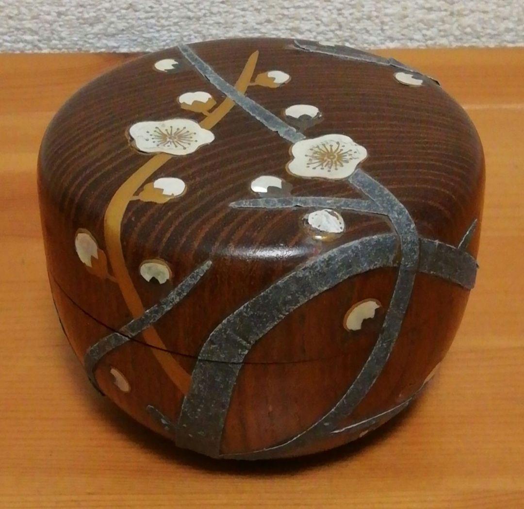 書付有　信斎作　塊木　梅捻　螺鈿　棗　共箱　仕服付　茶道具