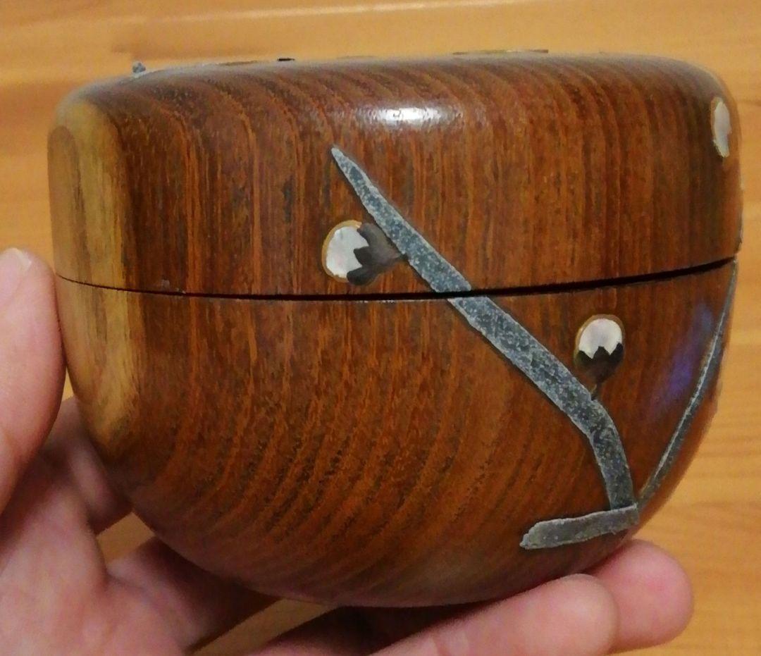 書付有　信斎作　塊木　梅捻　螺鈿　棗　共箱　仕服付　茶道具