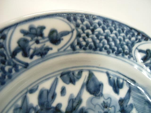 皿■南京呉須 平鉢 染付け花鳥紋 鱗紋 窓花絵 砂高台 青華古玩唐物時代物骨董■