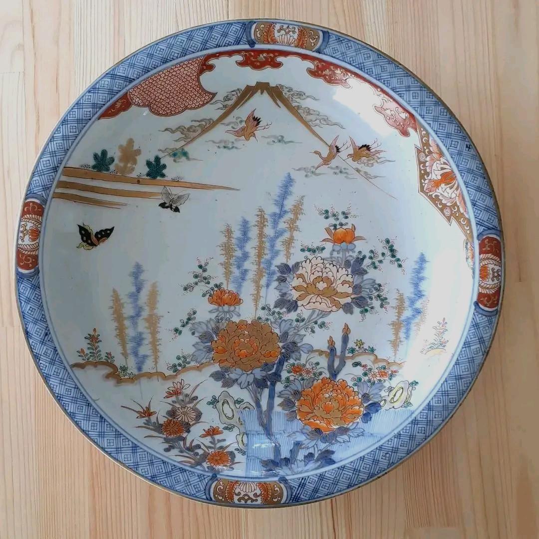 金彩色絵染付　大皿