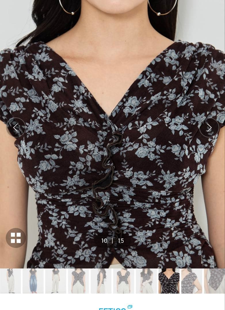 トップス FETICO ROSE VELVET TULLE SHIRRING TOP