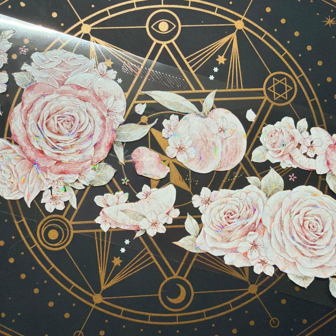 【8950】海外　マステ　中古巻　貝殻光マスキングテープ　お花系　ピンク