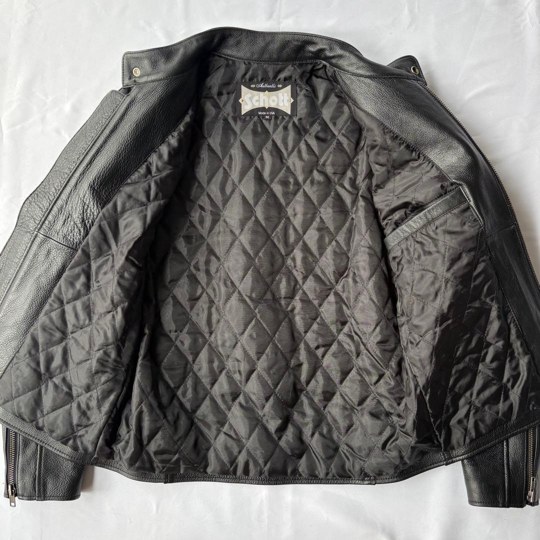 schott ショット USA製 シングルライダース 裏地キルティング ブラック