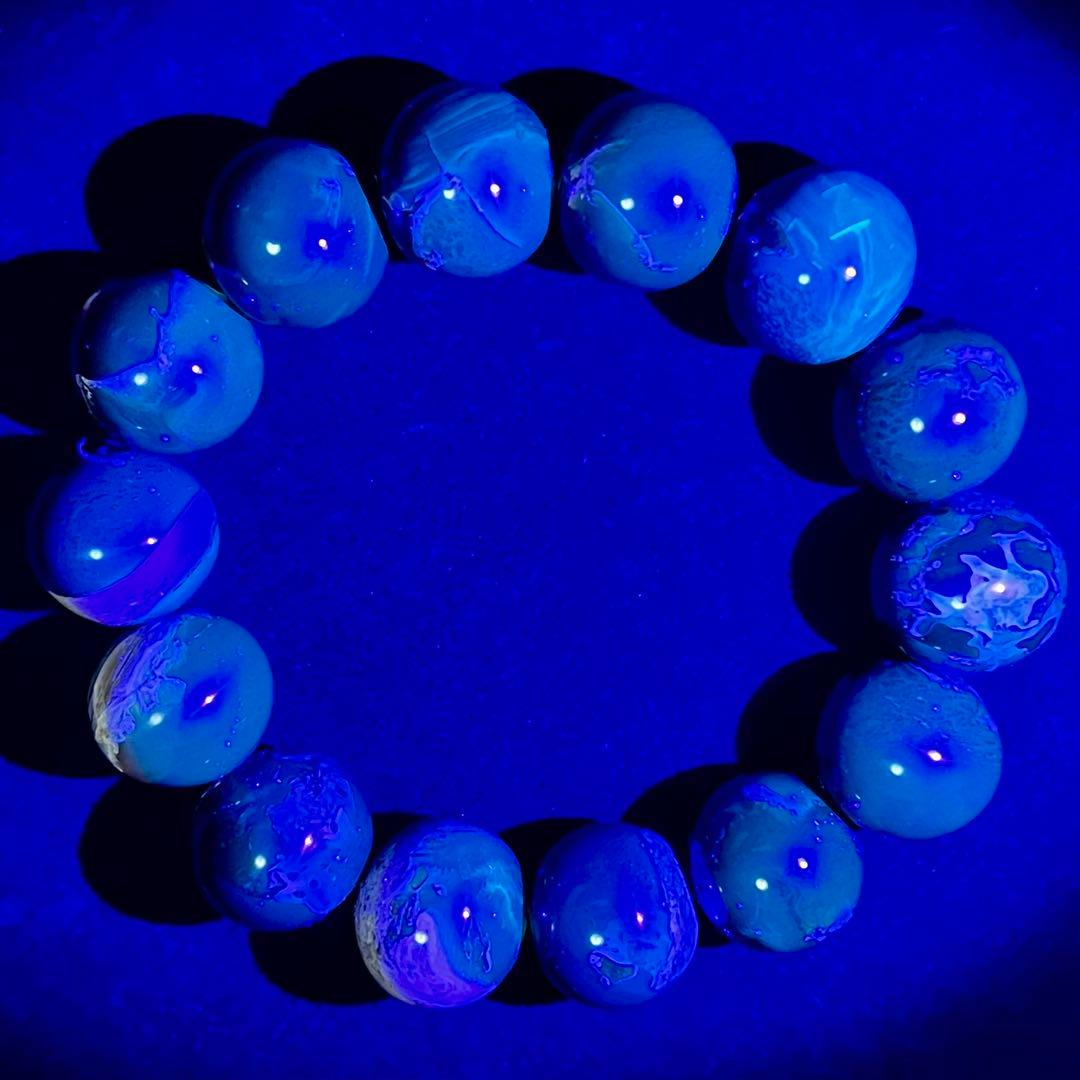 高品質 琥珀 17mmブルー レッド アンバー ブレスレット 守護石 化石