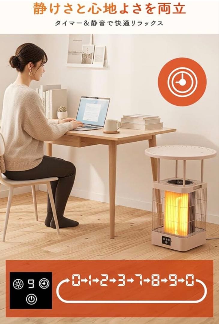カーボンヒーター テーブル一体型ヒーター 電気ストーブ 360°全方位速暖