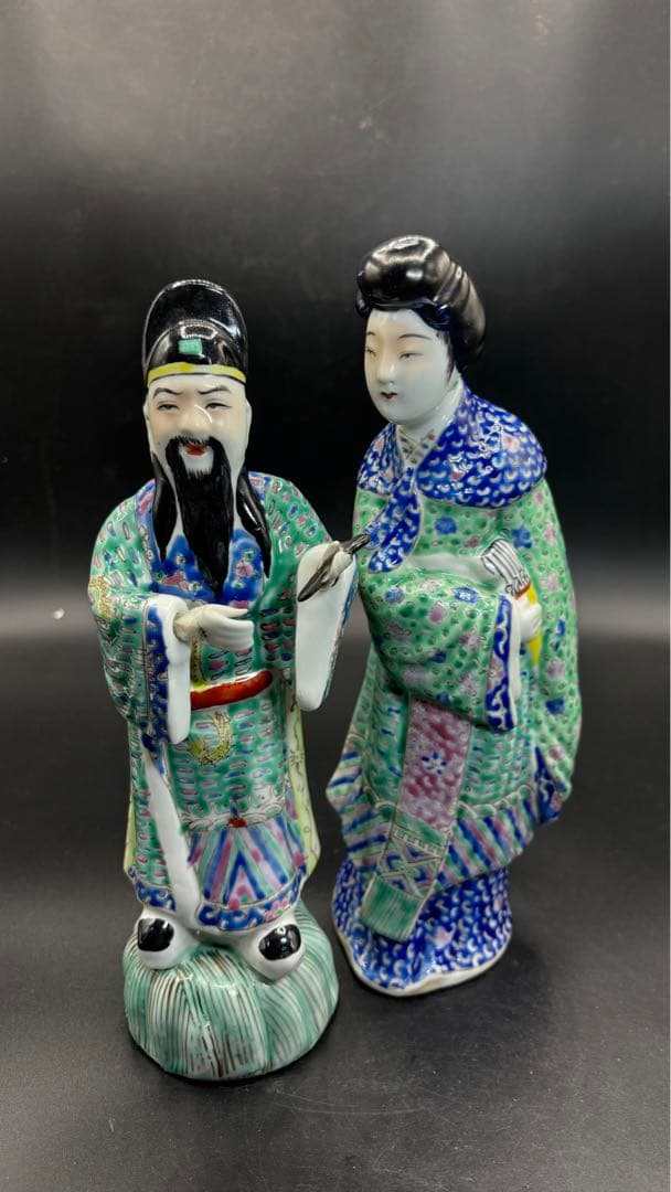 中国美術 古玩 色絵陶人形 陶器人形 高さ約26cm 置物 オブジェ 古董品