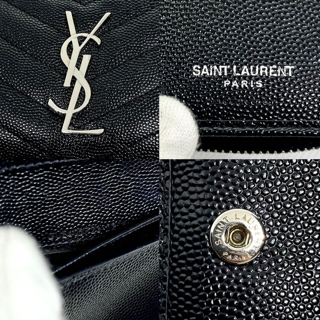 極美品✨イヴサンローラン 二つ折り財布 カサンドラ キャビアスキン Vステッチ