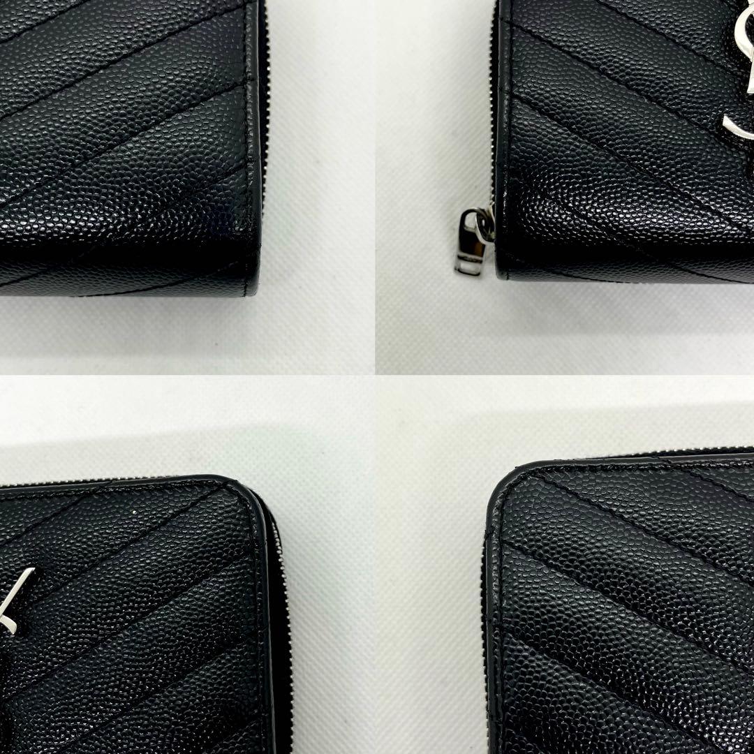 極美品✨イヴサンローラン 二つ折り財布 カサンドラ キャビアスキン Vステッチ