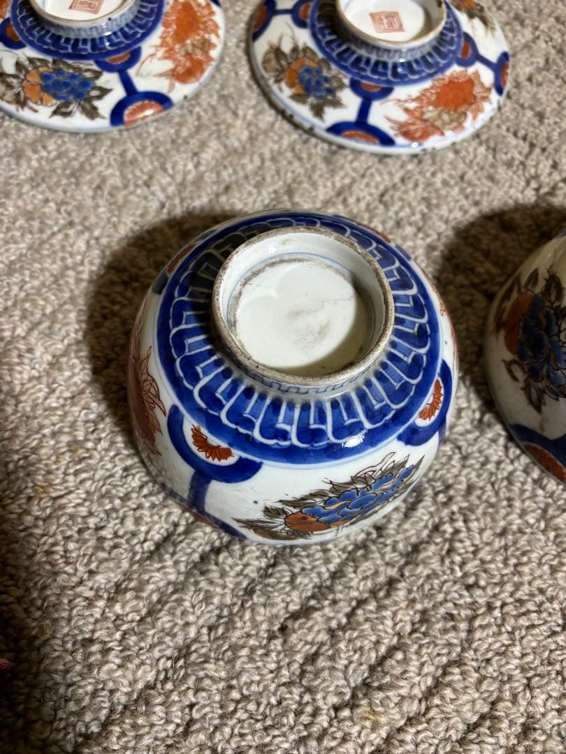 古伊万里色絵金彩蓋茶碗 江戸〜明治期 蓋付き御茶碗 麒麟 銘あり 染付 骨董品