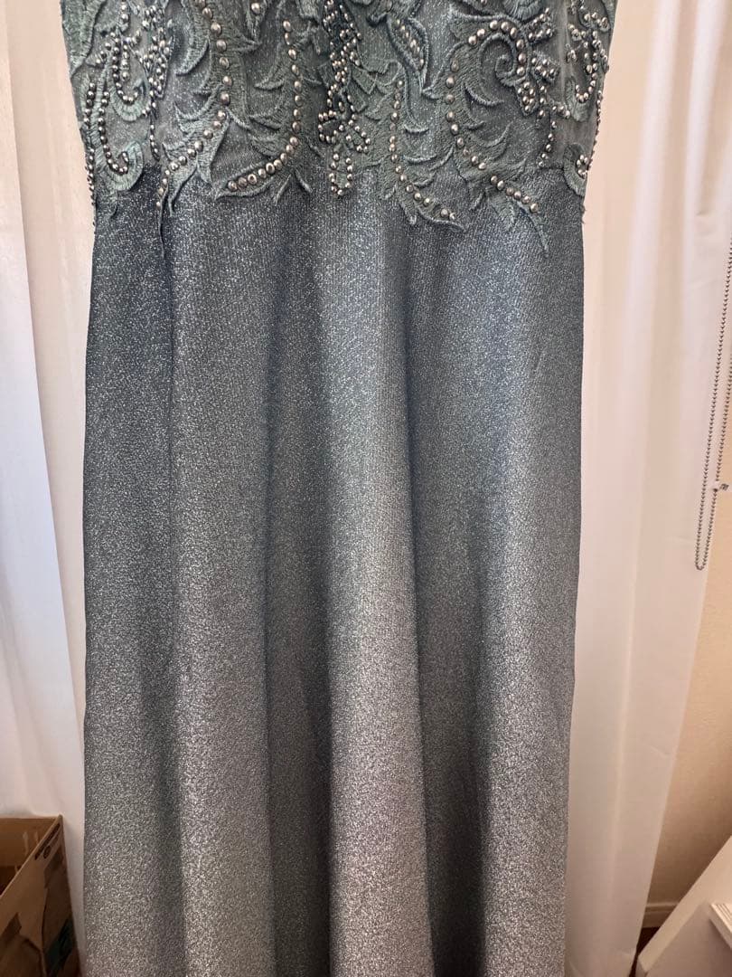 ロングドレス　水色/ビーズ、ストーン刺繍（キャバ/クラブ）