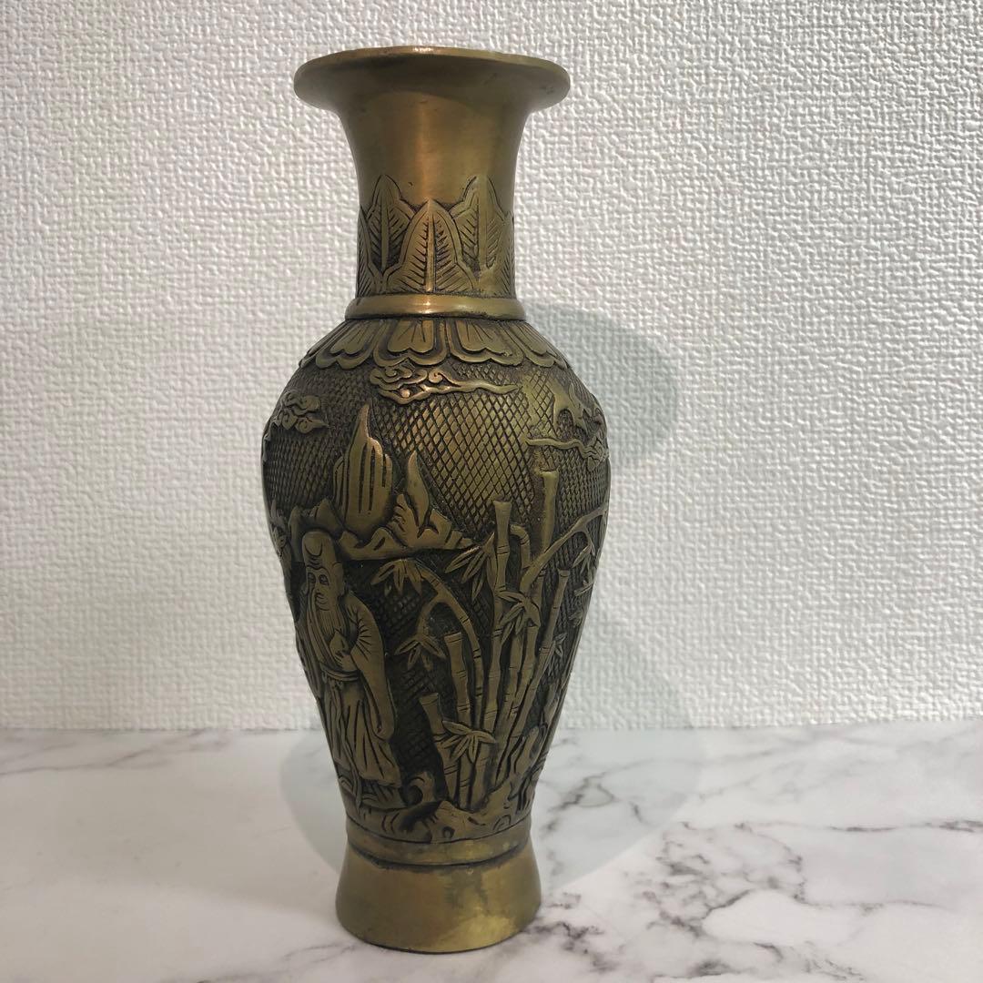 中国美術 骨董品 古美術 古玩 彫刻風景のブロンズ花瓶　中国 骨董品 大型