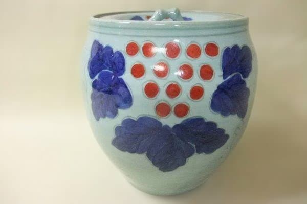 青地 水差し ぶどう絵 銘「春暁」茶道具 美品 未使用 紙箱