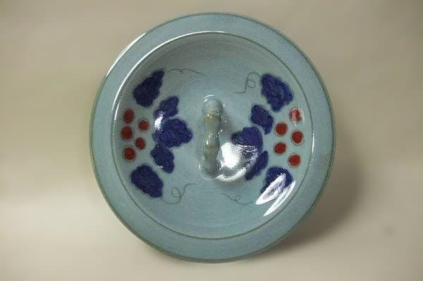 青地 水差し ぶどう絵 銘「春暁」茶道具 美品 未使用 紙箱