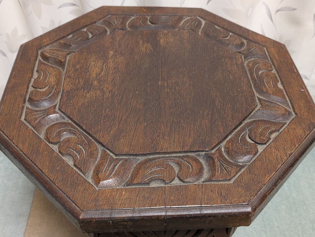 古家具　民芸家具　木製　木彫り　サイドテーブル　花台