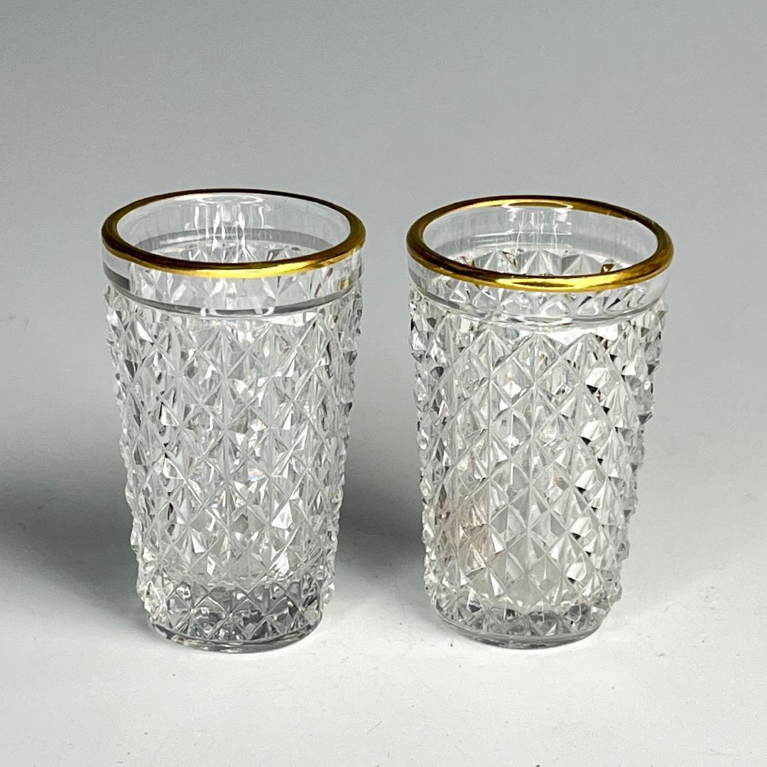 オールドバカラ 希少な筒型切子盃 ペア 口縁金彩 明治期 春海商店