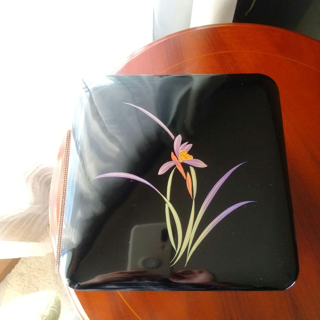 新品　会津塗　重箱 6.5寸 三段重　黒　春蘭