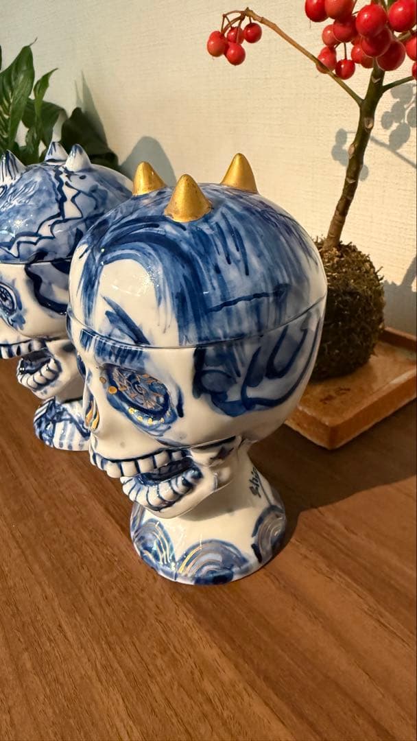 美品スカルデザイン（どくろ）の有田焼キャニスター