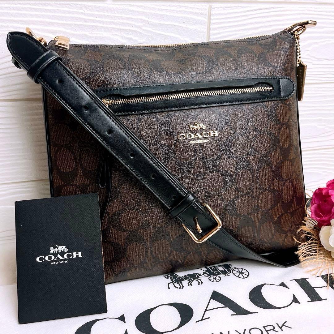 未使用☆COACHコーチ ショルダーバッグ シグネチャー ブラウン