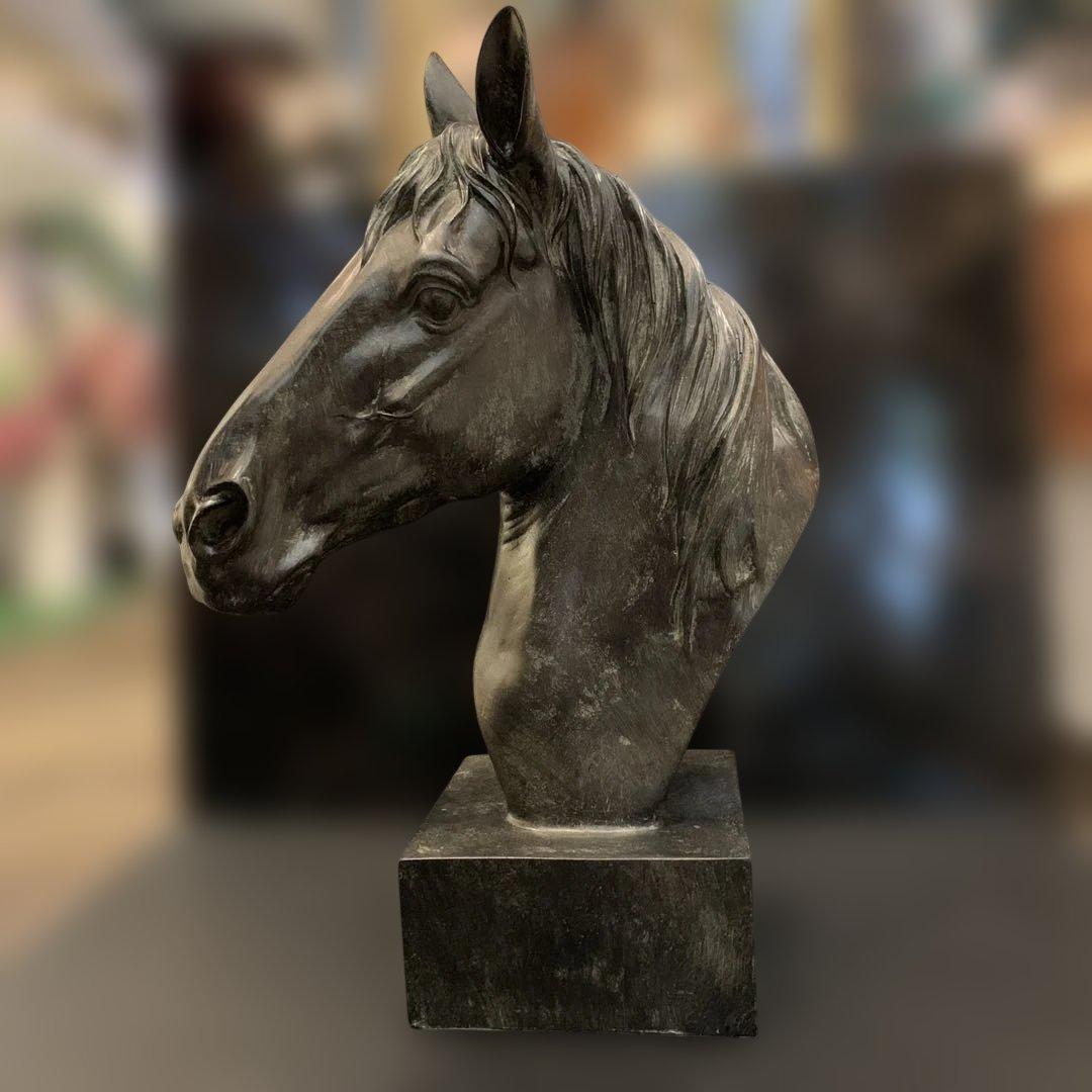 馬 オブジェ 胸像 バストブロンズ風 置物 アンティーク調 VI-130