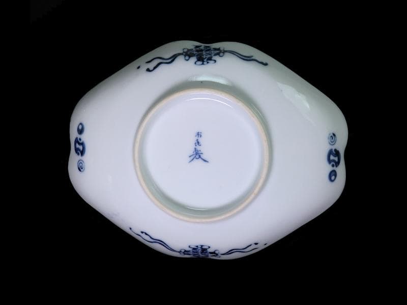 平戸　伊万里　染付　山水紋の図　菱形変形皿　５客　D272AS-fbqc