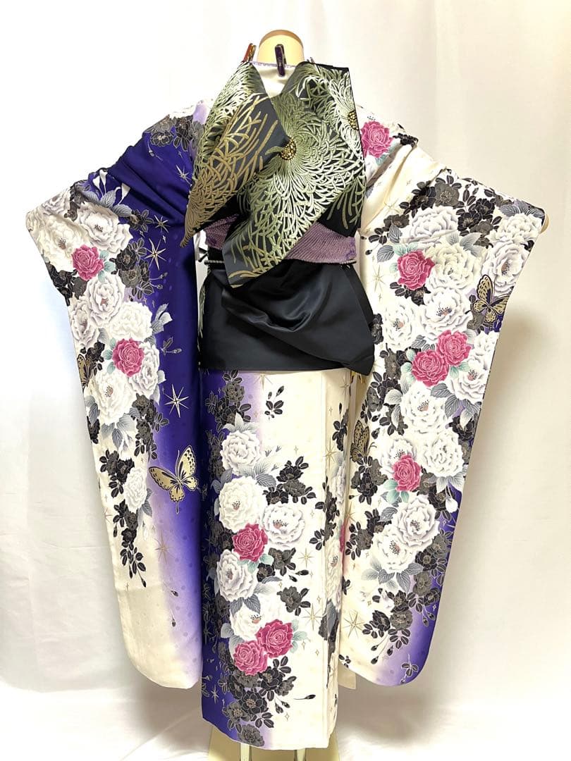 【美おり】振袖 正絹 振袖フルセット 7点セット 成人式 エレガント 牡丹