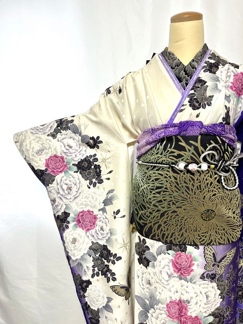 【美おり】振袖 正絹 振袖フルセット 7点セット 成人式 エレガント 牡丹