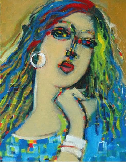 油絵 菅家令子 絵 絵画 インテリア 額付(黒) F6-080212 人物 女性