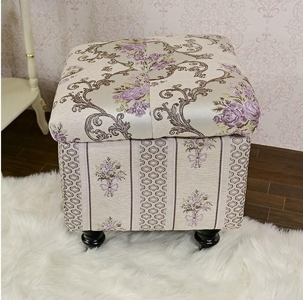 ローズ ロココ 収納 ファブリック ボックス スツール シルバー 人気