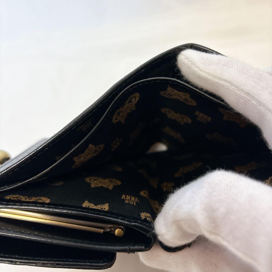 【美品】アナスイ ウォールハート ブラック がま口 折り財布 バタフライ