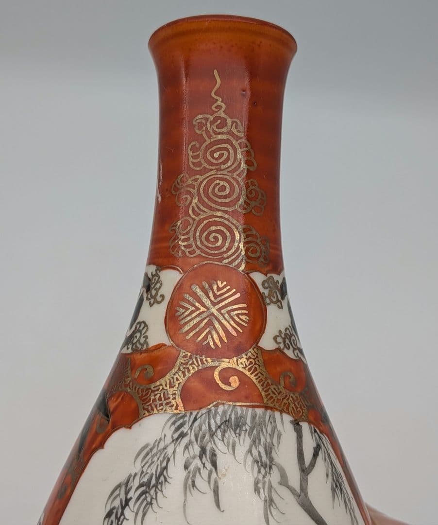 明治～昭和初期 九谷焼 赤絵徳利一対 時代箱 とっくり 酒器 食器 一輪挿し花入