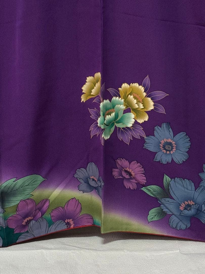 [美品] ヴィンテージ　本振袖　正絹　紫　緑　高身長　成人式　結婚式　礼装