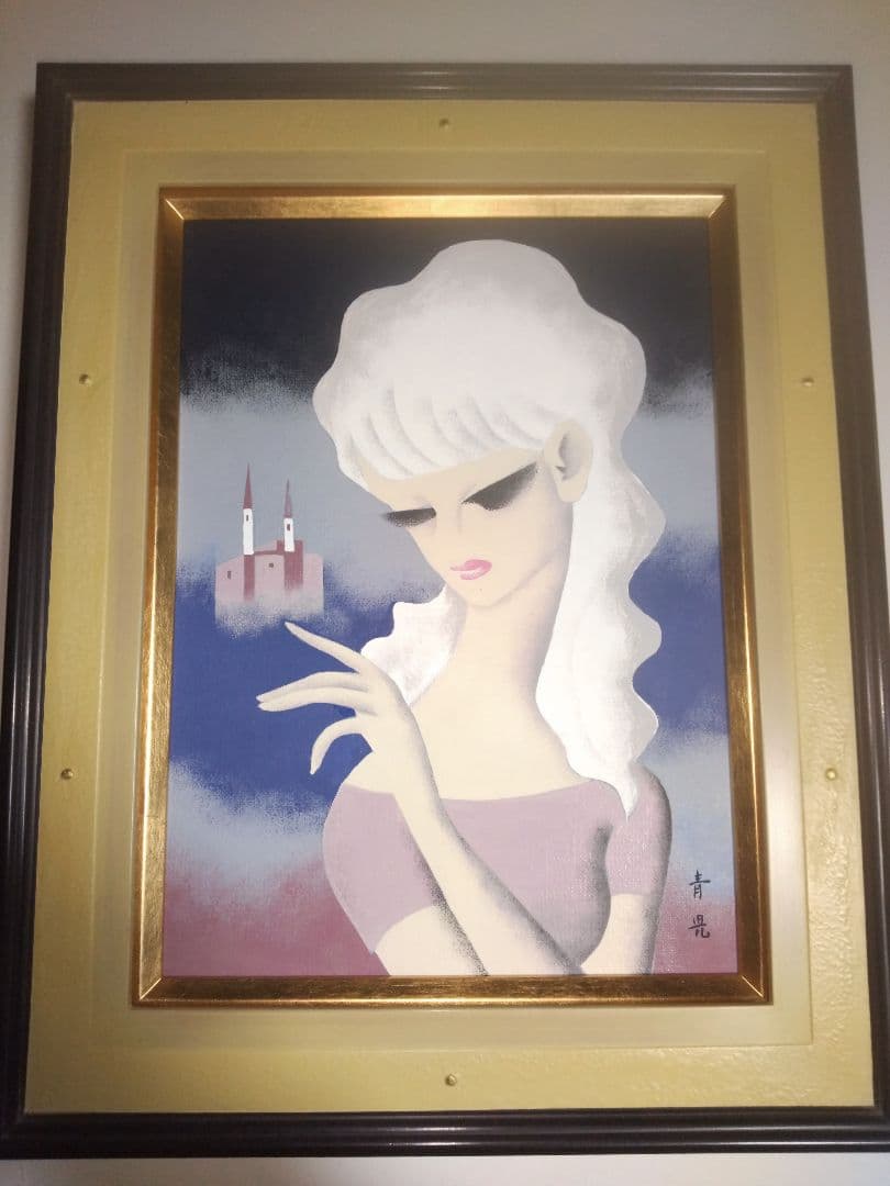 東郷青児、絵画、油彩４号、遠い城、新品額縁、肉筆、宮永岳彦、鴨居玲、山下清。