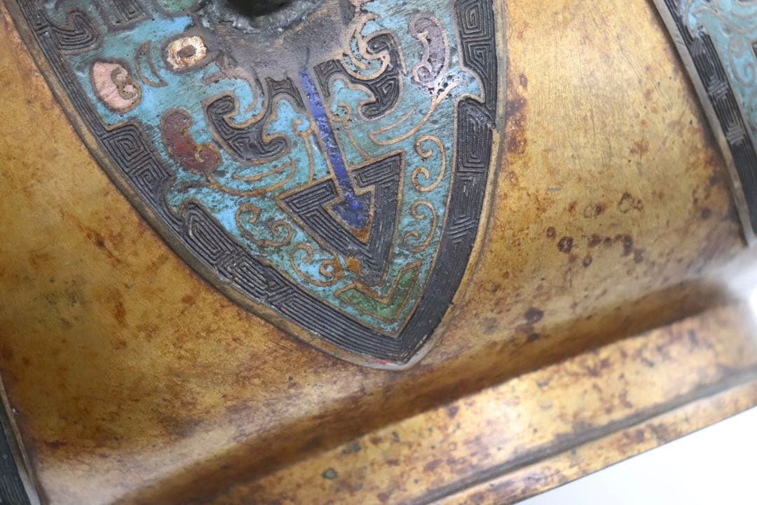 中国　七宝焼　渡金象耳葵龍紋簋　在銘　送料込み251217