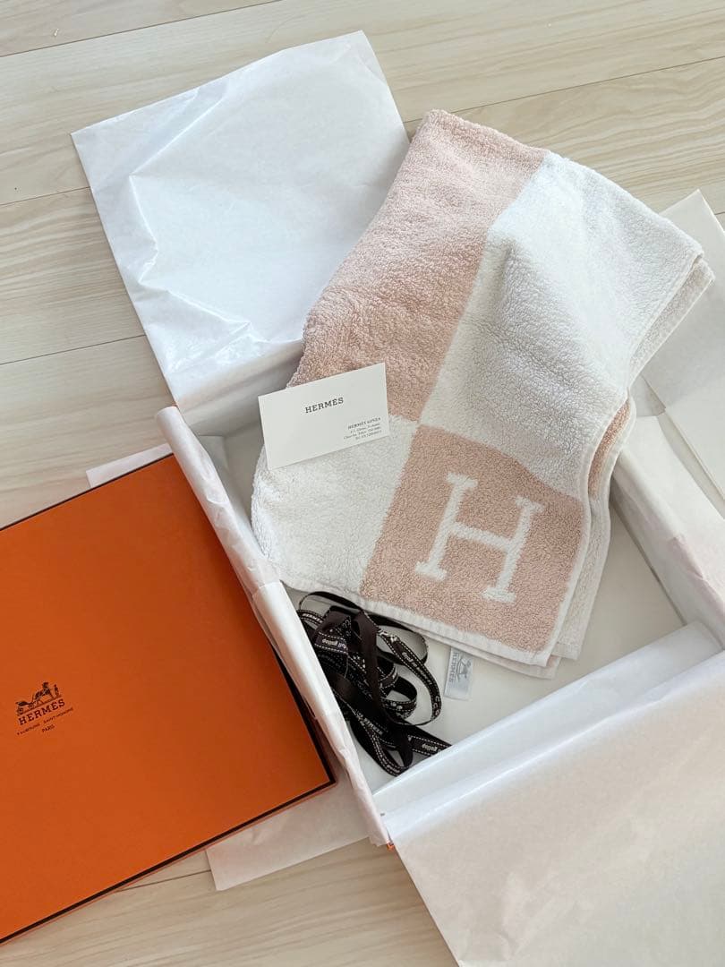 新品　水通しのみ　エルメス　バスタオル　ローズ　赤ちゃん　ベビー　オレンジ箱