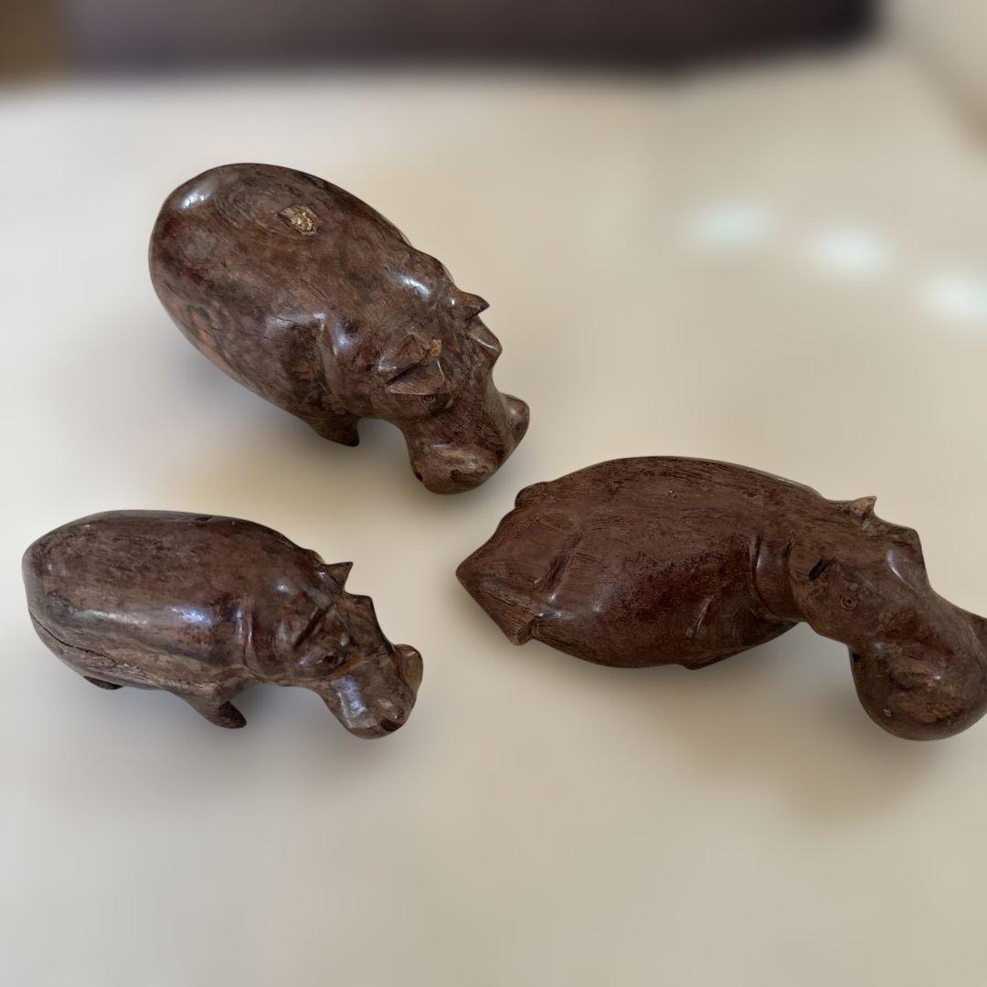 カバの石彫刻 3体セット