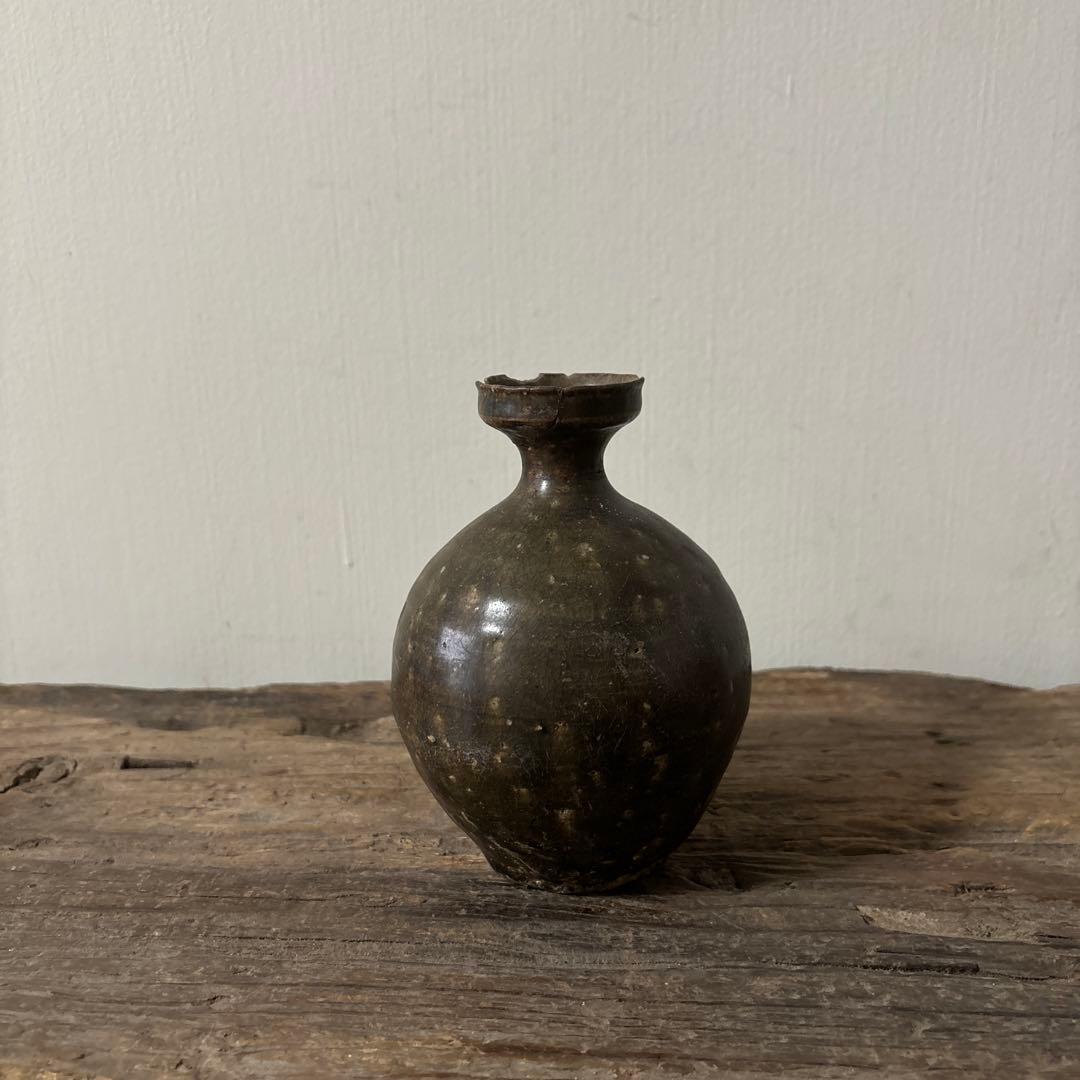 高麗〜李朝徳利　古道具　花入　飴釉　茶道具　アンティーク　骨董品　酒器　一輪挿し