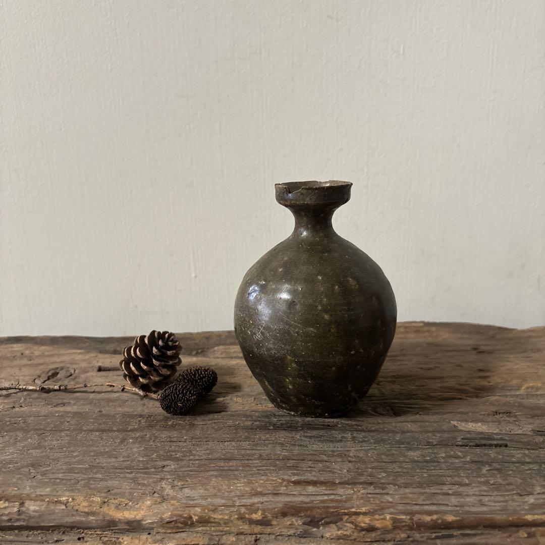 高麗〜李朝徳利　古道具　花入　飴釉　茶道具　アンティーク　骨董品　酒器　一輪挿し