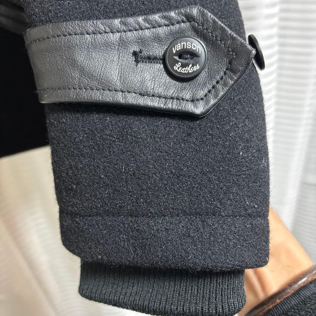 VANSON 刺繍 メルトン ウールコート 黒 S