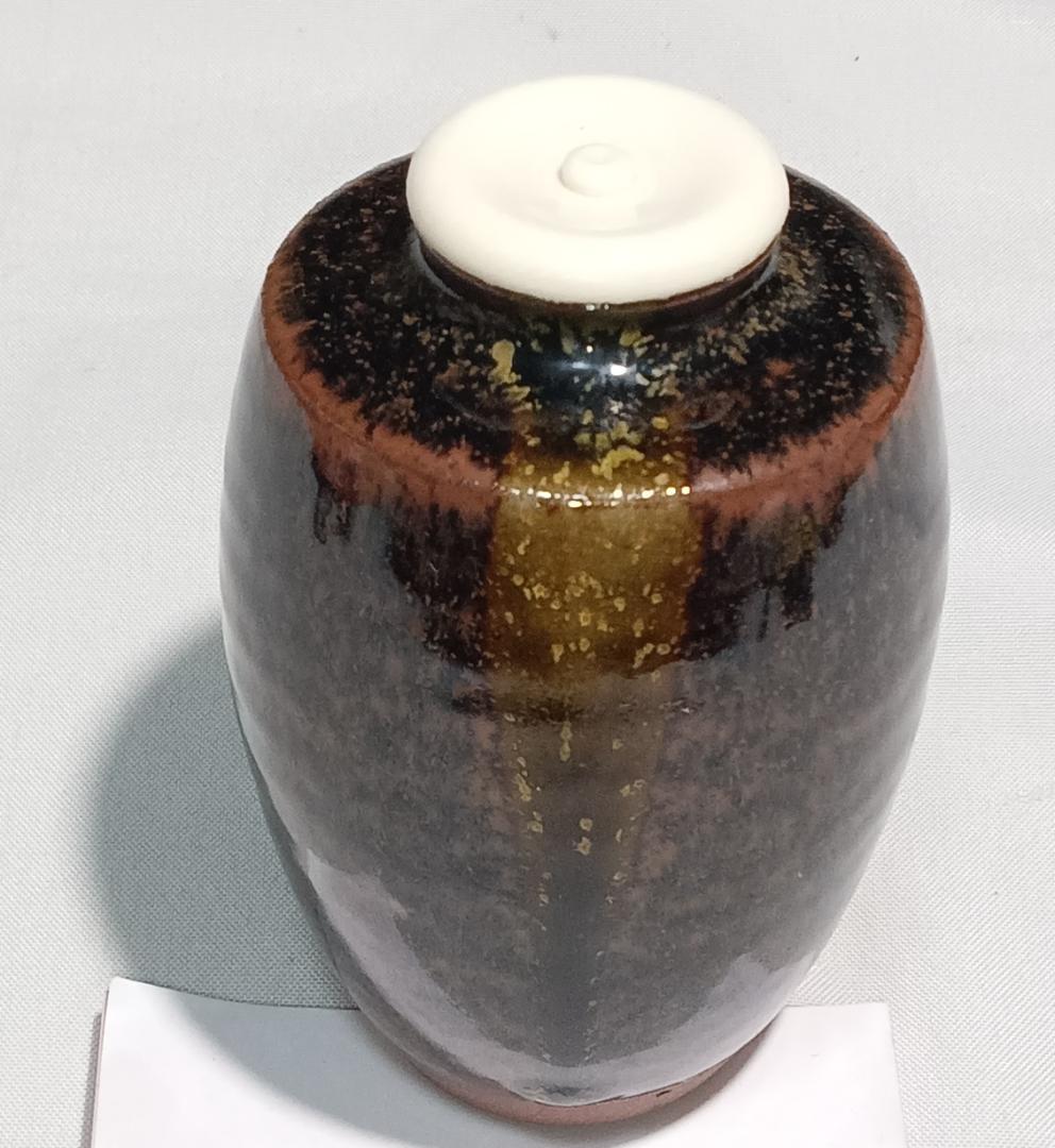 茶道具　京都清水焼　平安東山　笹田仁史作　肩衝茶入　牡丹唐草緞子仕覆付　美品！！