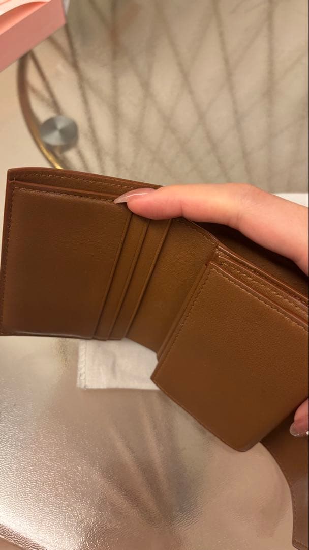 YSL ブラウンレザー キルティング三つ折り財布