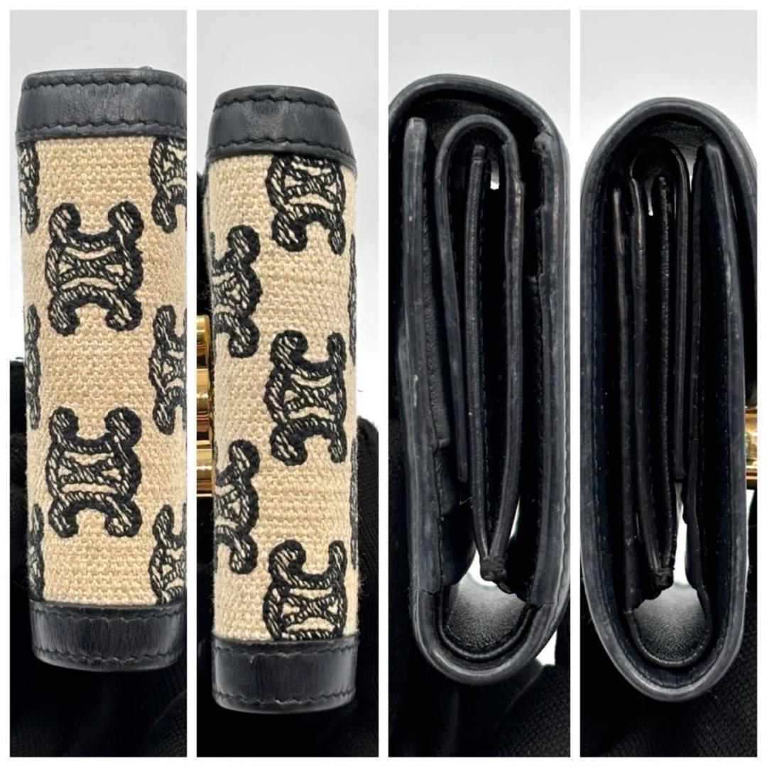 定価17万 セリーヌ 袋 トリオンフ キャンバス 三つ折り財布 エンブロイダリー